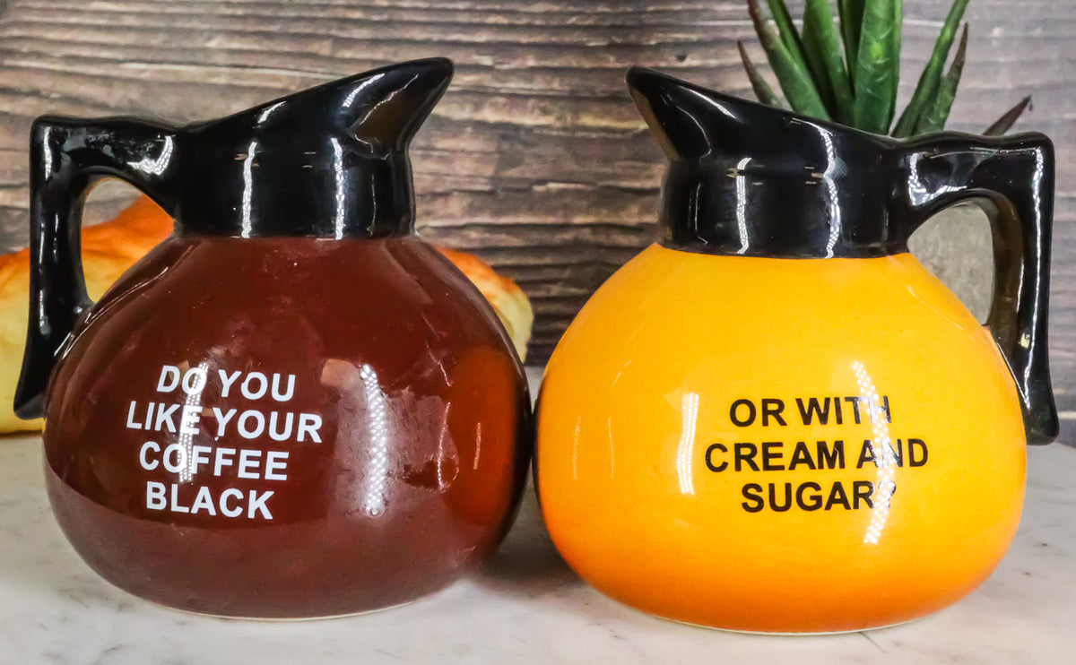 Breakfast Black Or Cream Coffee Pots Salt And Pepper Shakers Ceramic Figurines - Ebros Gift