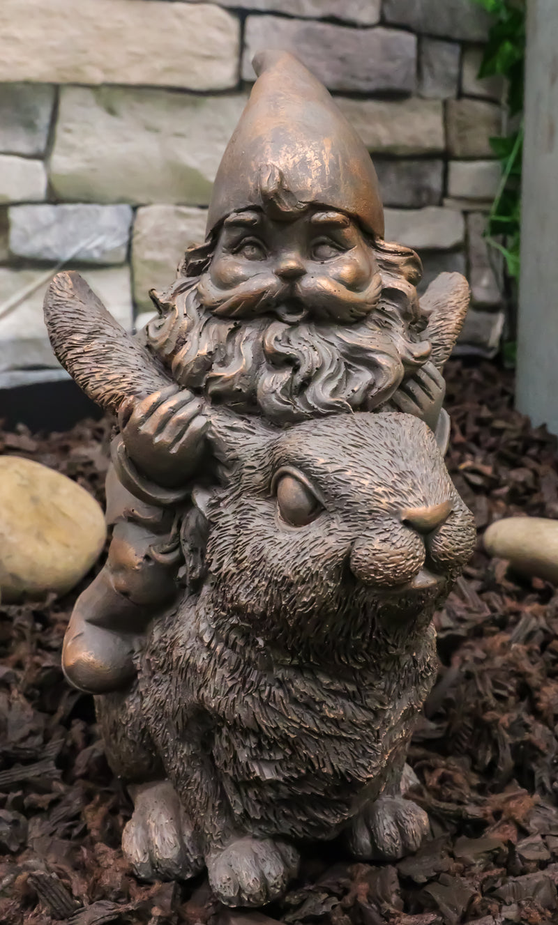 Whimsical Adventure Mr Gnome Dwarf Riding Rabbit Hare Figurine Fairy Garden