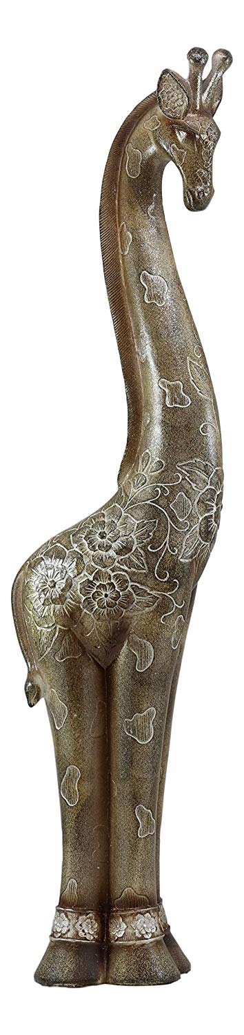 Ebros Large Abstract Sandstone Finish Elegant Standing Giraffe with Floral Spots Statue 25" Tall Safari Savannah Giraffes Long Neck Animal Figurine Madagascar Africa Wildlife Decor and Gifts