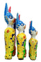Balinese Wood Handicrafts Colorful Feline Cat Family Set of 3 Decor Figurines