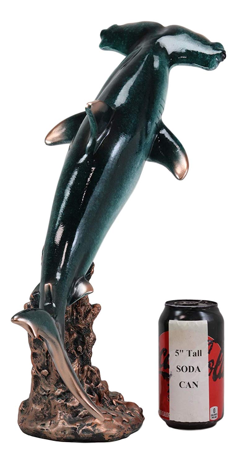 Ebros 16.25" H Large Nautical Ocean Marine Beach Coastal Predator Hammerhead Shark Swimming Over A Coral Pillar Statue - Ebros Gift