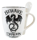 Ebros Altar Drake Beware Dragon Is Stirring Cocoa Tea Coffee Cup Mug And Spoon Set