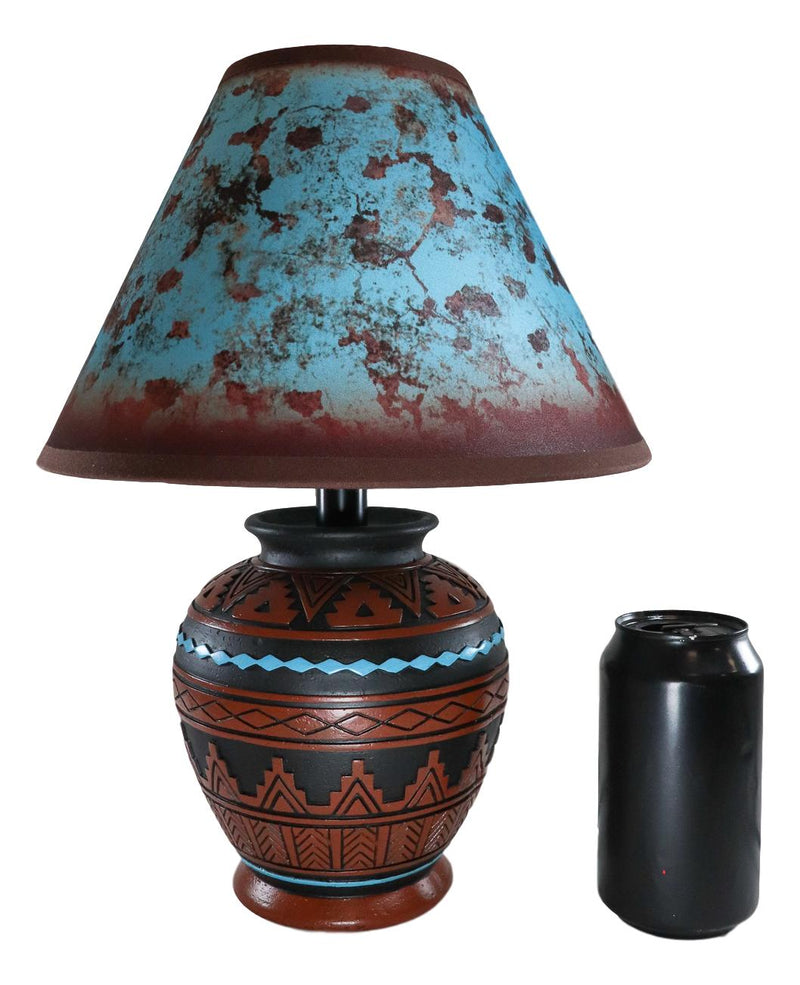 Indian Tribal Southwest Navajo Vector Brown Petite Vase Table Lamp With Shade