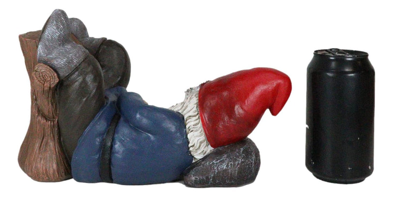 Whimsical Holiday Tipsy Drunk Garden Gnome Sleeping Near Squirrel Wine Holder