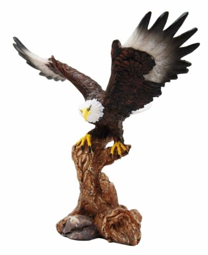 Ebros 7" Tall Bald Eagle Descending On Tree Branch Decorative Figurine Resin