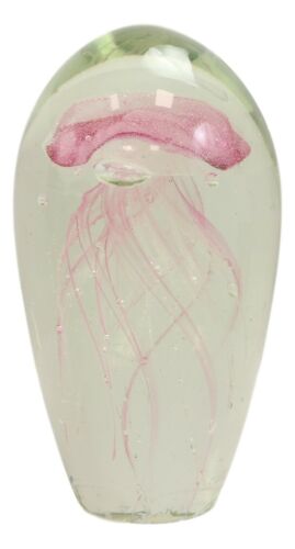Marine Glow In The Dark Pink Jellyfish 6"H Glass Egg With Color LED Base Display