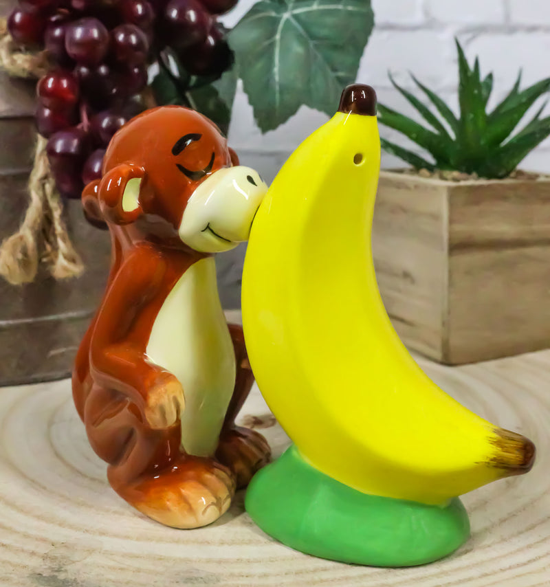 Rainforest Ape Monkey Loves Yellow Banana Salt And Pepper ShakerS Ceramic Set