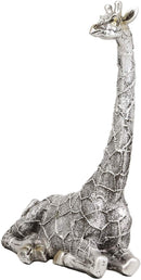 Ebros Silver Filigree Prints Design Madagascar Sitting Giraffe Statue 9.5" Tall Safari Savannah Reticulated Giraffe Animal Collectible Home Decor Contemporary Modern Accent