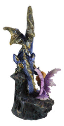 Ebros Purple Fairy Kneeling by Blue Zirconia Dragon On Rock LED Light Figurine