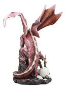 Ebros Large Red Smaug Dragon Mother Protecting Baby Dragonlings Statue Home Decor Resin Fantasy Dragon Family Sculptural 17.25"H