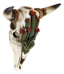 Western Rustic Green Flowering Cactus Steer Bison Bull Cow Skull Wall Decor