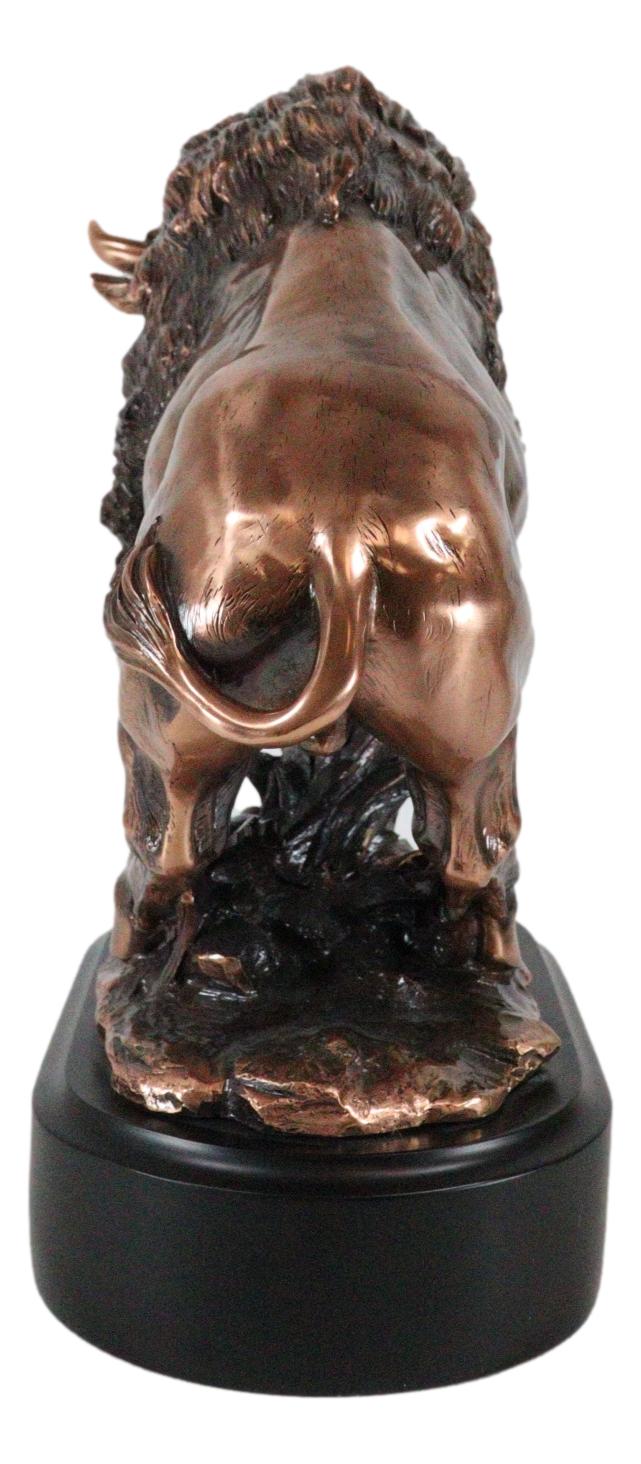 Ebros Western Large Angry Charging Bison Statue in Bronze Electroplated Finish - Ebros Gift