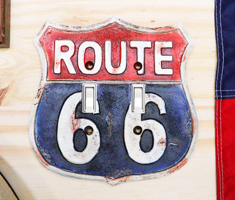 Set of 2 Western US Highway Route 66 Sign Double Toggle Switch Wall Plates
