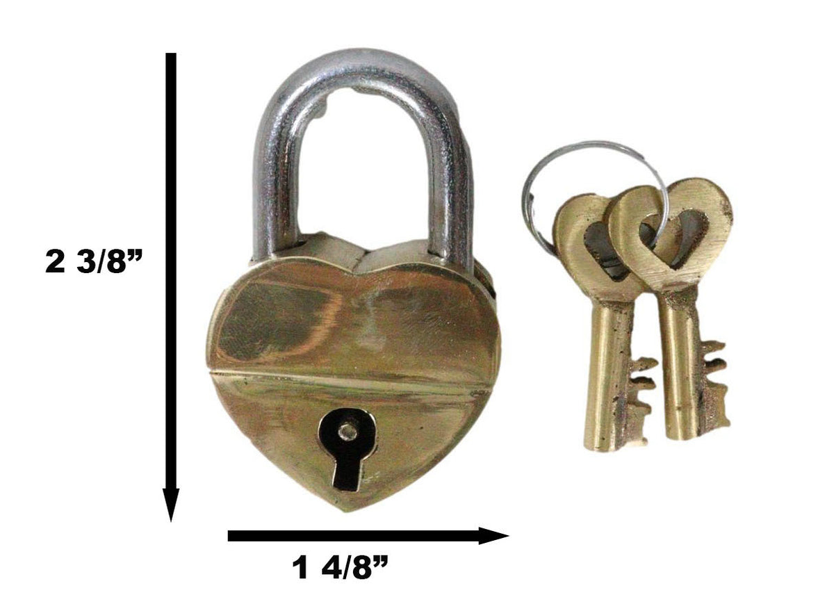 Antique Gold Tone Keepsake Brass Small Heart Love Shaped Padlock With 2 Keys - Ebros Gift