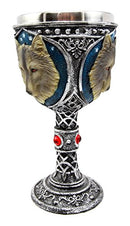Ebros Gift Large Magical Celtic Blue Remus Ancient Gray Wolf Goblet Chalice Cup Figurine 8oz