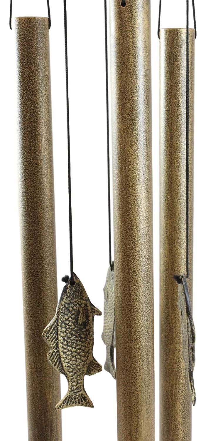 Ebros Gift Aluminum Whimsical Summer Pastime Green Frog Fishing in The Pond Resonant Tube Wind Chime Sculpture 22" Tall Outdoors Garden Lawn Patio Home Pool Deck Accent Decor