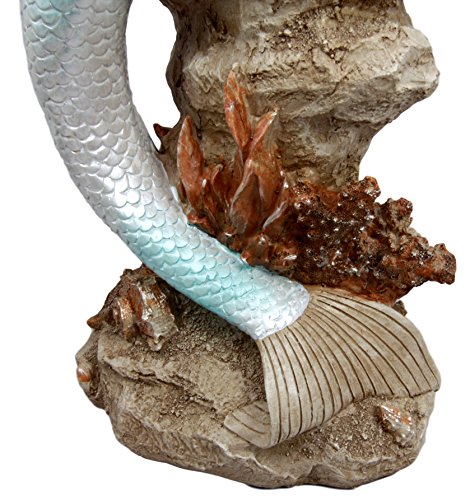 Ebros Gift Large Aquamarine Goddess Mermaid Maiden Sitting On Sea Rock Figurine 17.75"H