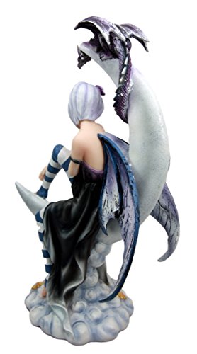 Ebros Gift Large Celestial Crescent Moon Fairy With Pet Dragon Figurine 13"H