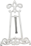 Ebros Cast Iron Rustic White Fleur De Lis Crown Scroll Art Base Easel Photo Book Stand