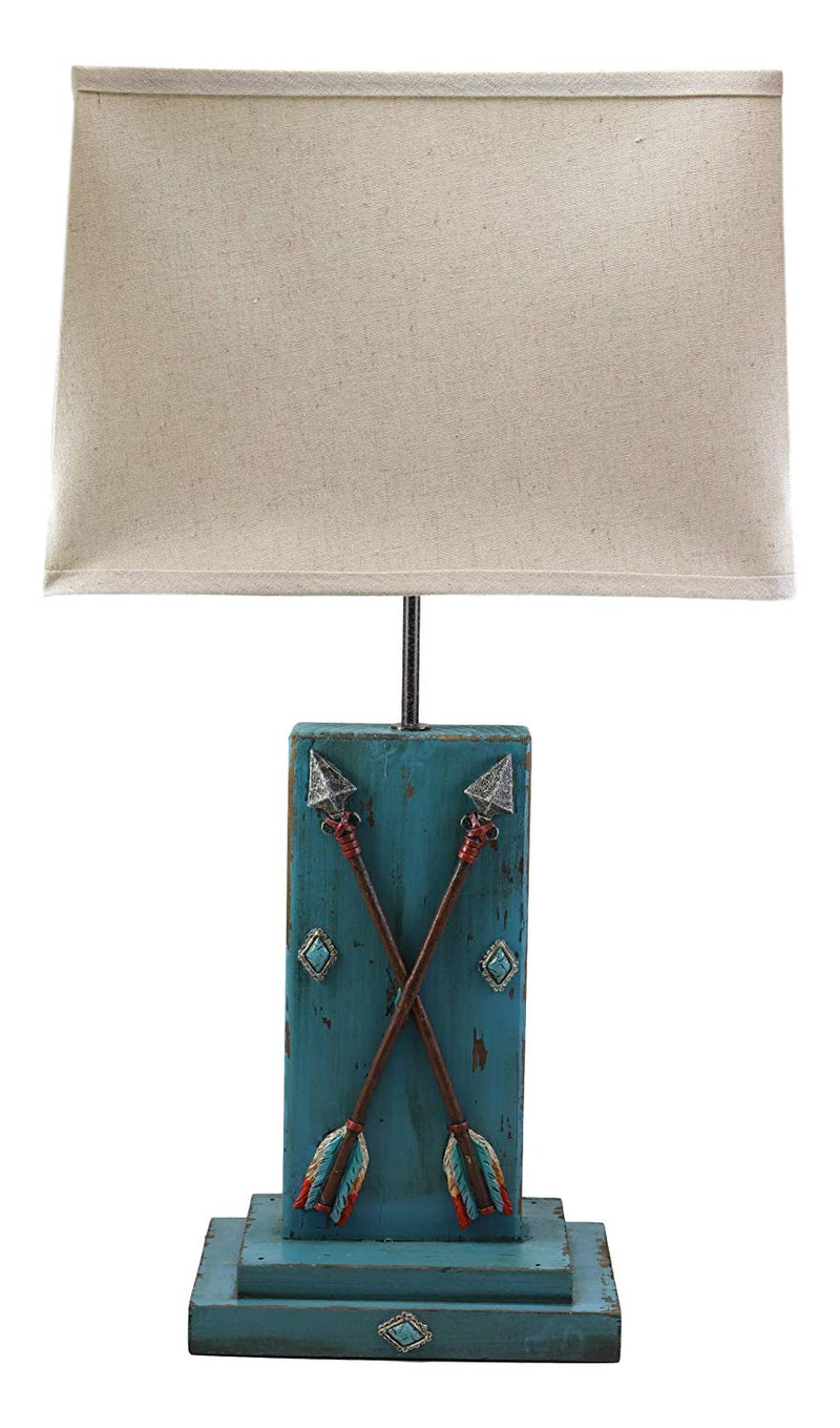 Ebros 26"H Rustic Blue Distressed Wood 2 Crossed Friendship Arrows Table Lamp