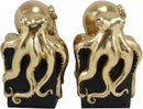 Ebros Contemporary Gold Color Octopus Bookends Statue Set With Black Base