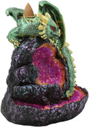 Ebros LED Light Wyrmling Dragon On Crystal Geode Backflow Incense Cone Burner
