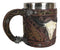 Rustic Western Bull Skull Cow With Dreamcatcher Feathers Faux Tooled Leather Mug