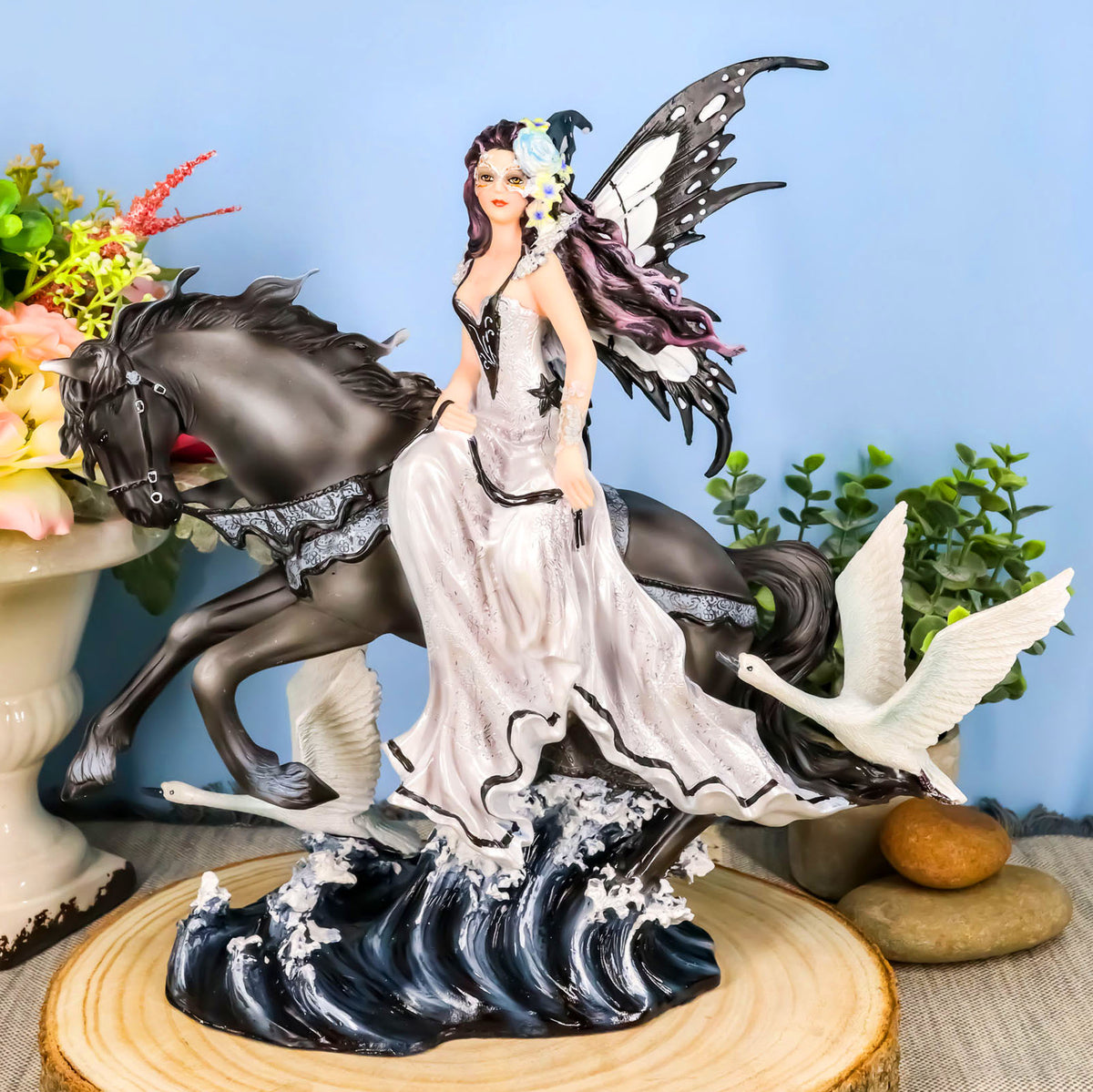 Nene Thomas Lamentation of Swans Masquerade Fairy Riding On Black Horse Statue