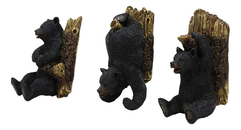 Ebros Whimsical Rustic 3 Acrobatic Black Bears Hanging On Tree Wall Hooks Set, Size: One Size