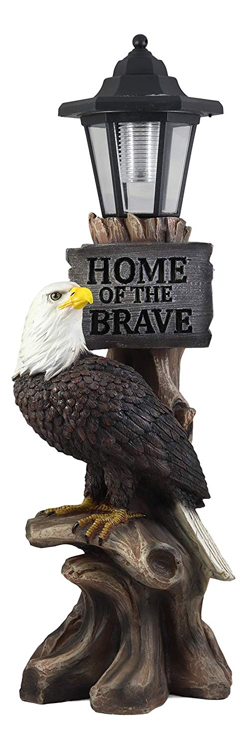 Ebros 'Home of The Brave' Patriotic Eagle Night Light Statue Solar LED Lantern - Ebros Gift