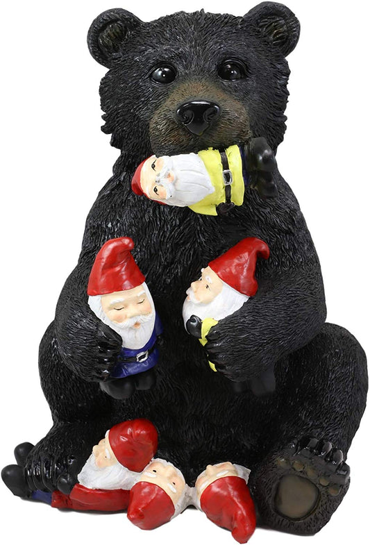 Ebros Whimsical Forest Black Bear Holding Colorful Christmas Mini Gnomes Statue 14.25" High Western Rustic Cabin Lodge Decor Bears Figurine for Mantelpiece Shelf Table Decorative Home Accent