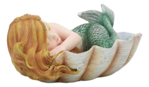 Ebros Under The Sea Baby Mermaid Sleeping On Oyster Shell Figurine Iridescent Green Tailed Mermaid Baby Sculpture