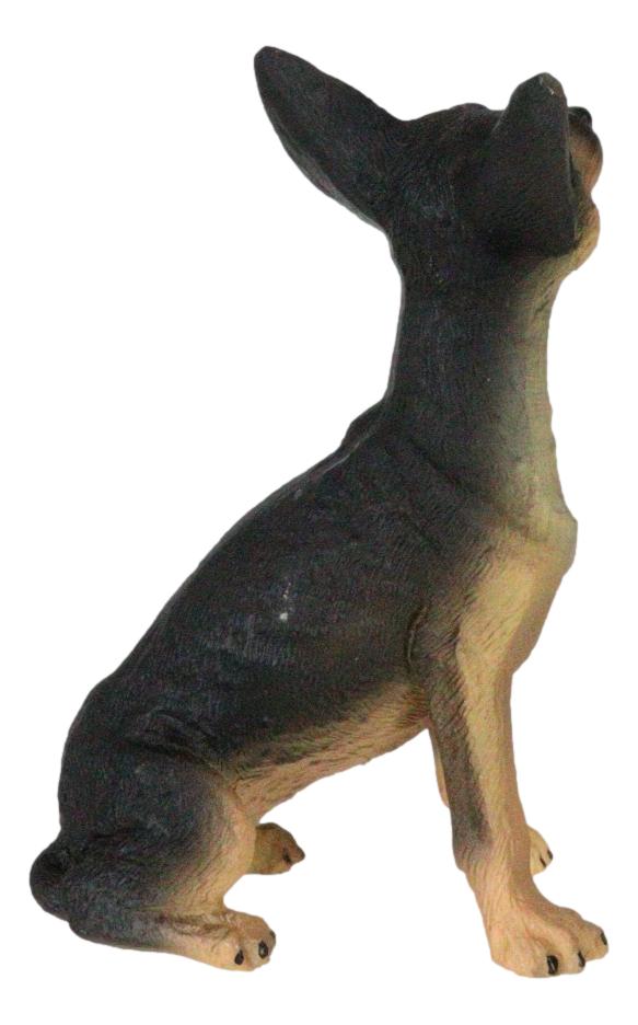 Sitting Lifelike Adorable Deer Head Black and Tan Chihuahua Puppy Dog Figurine
