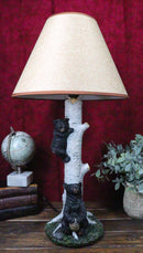 Climbing Black Bear Cub On Birchwood Tree With Mother And Beehive Table Lamp