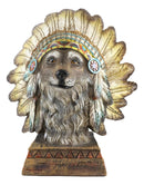 Rustic Western Tribal Indian Warrior Chief Headdress Wolf Figurine With Base