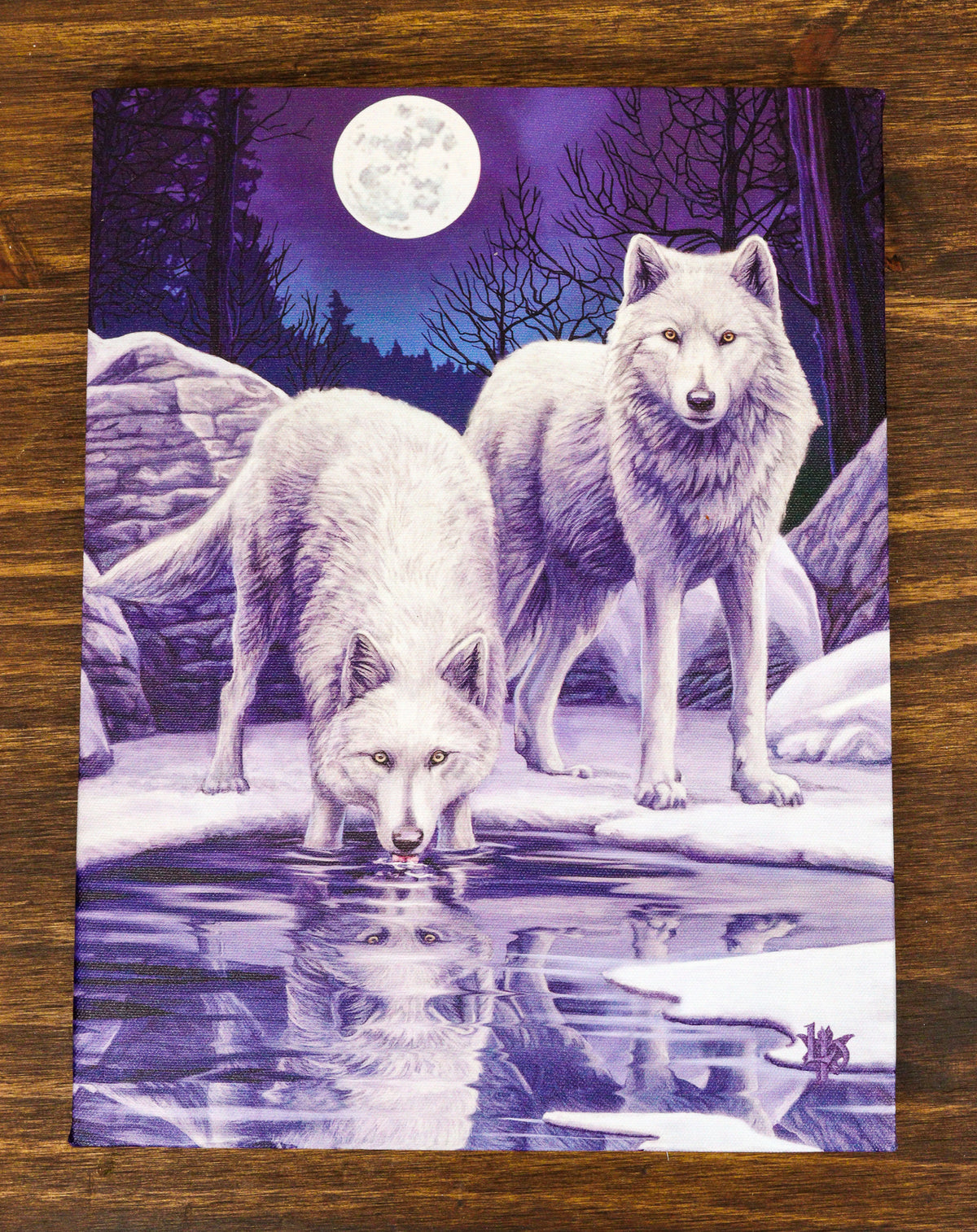 Winter Warrior Frozen Snow Wolves With Full Moon Wood Framed Canvas Wall Decor