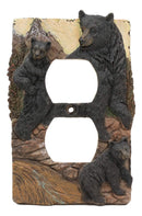 Ebros Set of 2 Novelty Woodland Rustic Forest Black Bear Mother And Cubs Family Wall Electrical Cover Plate 3D Hand Painted Resin Western Bears Home Decor Accessory (Double Receptacle Outlet)