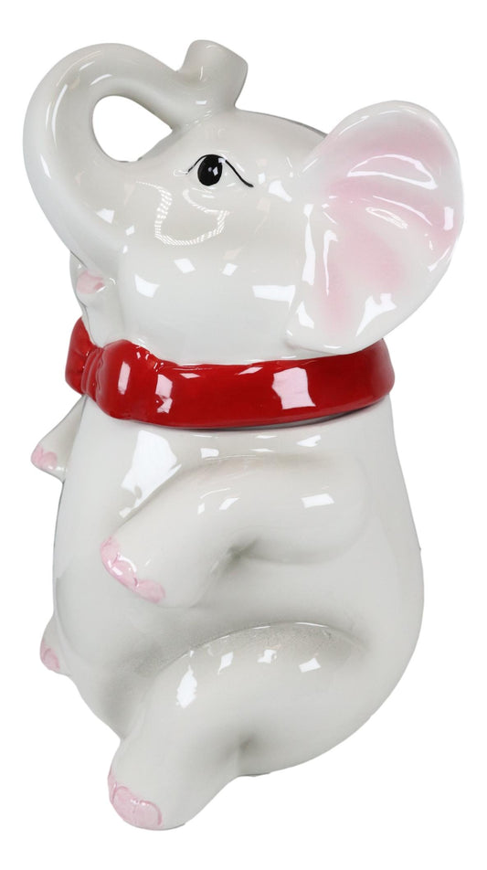 Ebros White Pachy Elephant With Red Bowtie Ceramic Cookie Jar Container Figurine