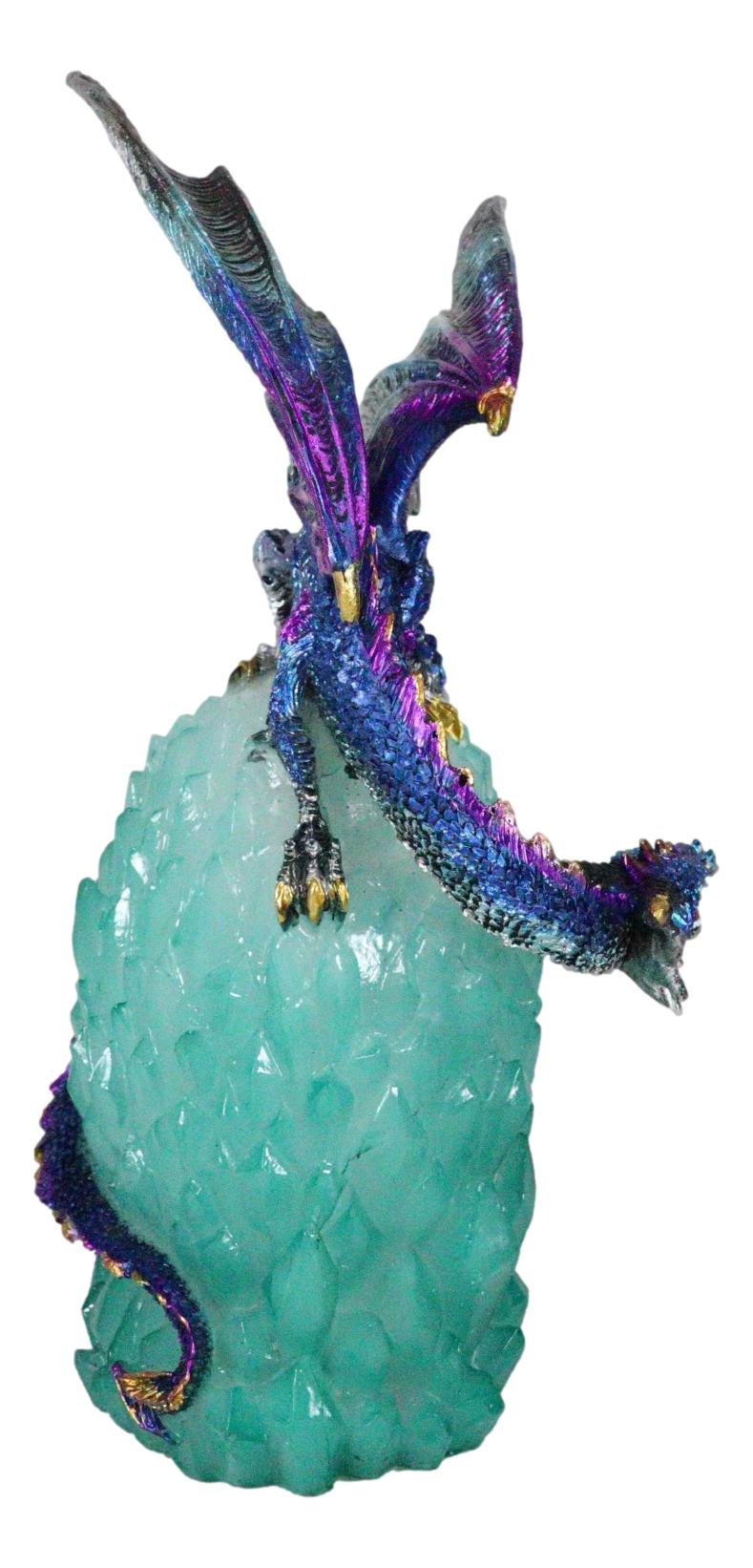 Blue Rainbow Armored Dragon Guarding LED Lantern Acrylic Crystal Egg Figurine