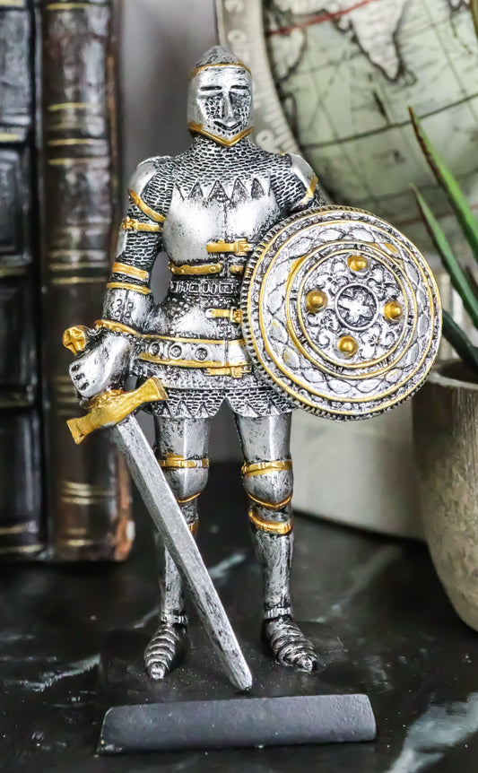Ebros Royal Knight with Dagger Sword and Round Shield Miniature Figurine 5" H - Ebros Gift