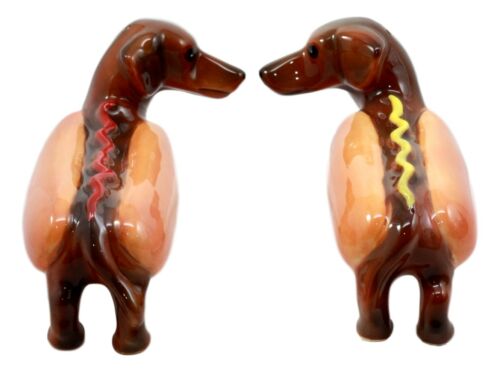Doxies Hot Dog Sausage Wiener Dachshunds Salt And Pepper Shakers Magnetic Set