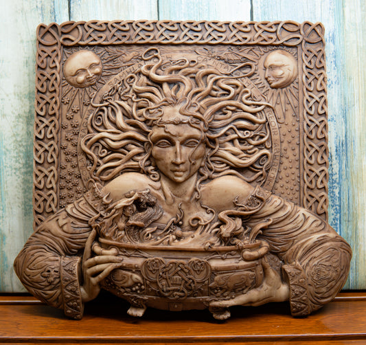 Ebros Goddess of Rebirth Cerridwen Magical Potions Cauldron Hanging Wall Plaque - Ebros Gift