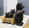Rustic Black Bear Mother With Cubs Sitting in Wooden Cart Wagon Welcome Statue