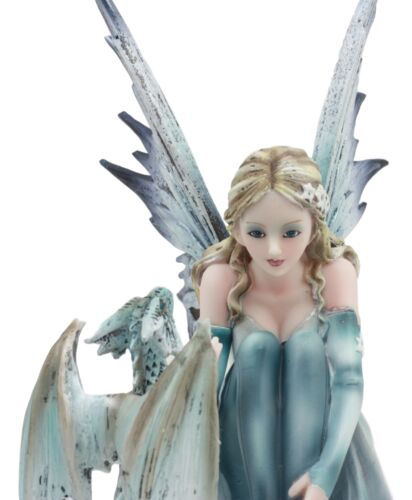 Ebros Winter Fairy With Bossy Baby Dragon Statue 7.25"Tall Mythical Fae Magic