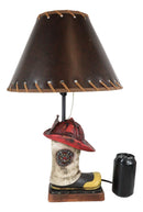 American Hero Fire Fighters Fireman Boot And Helmet Table Lamp With Laced Shade