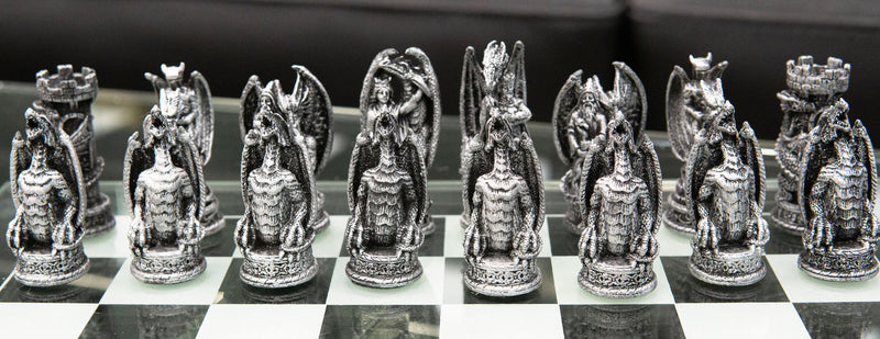 Ebros Silver Gold Fantasy Dungeons And Dragons Resin Chess Pieces With Glass Board Set