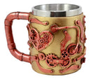 Golden Steampunk Detective Skull Coffee Mug Mechanical Gearwork Pipeline Design
