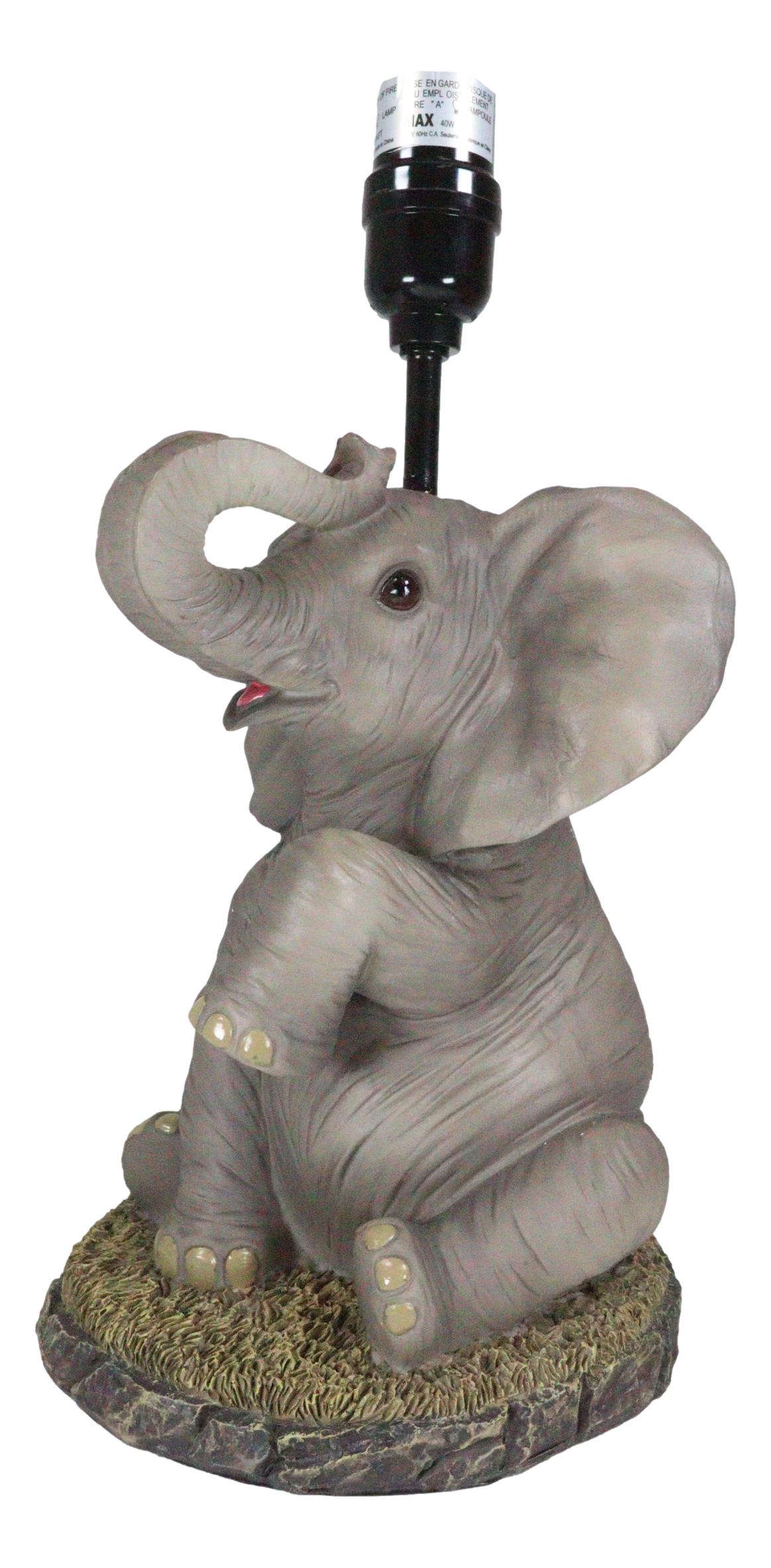African Safari Glow Sitting Elephant with Trunk Up Desktop Table Lamp With Shade