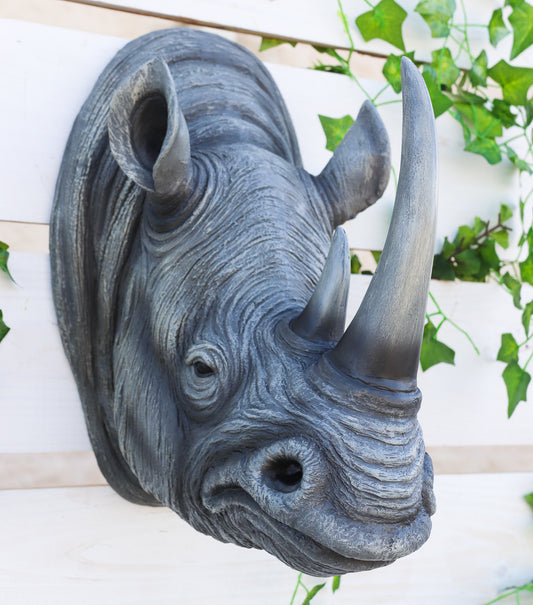 Safari Black Rhino Wall Plaque 14.5"H Taxidermy Rhinoceros Wall Decor Sculpture - Ebros Gift