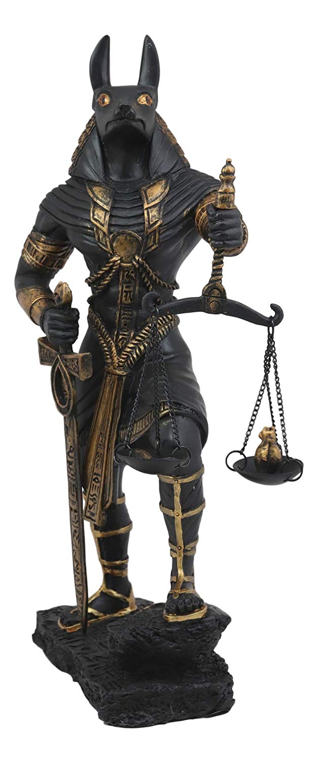 Ebros God Anubis with Scales of Justice Statue Figurine 10" Tall (Black & Gold)